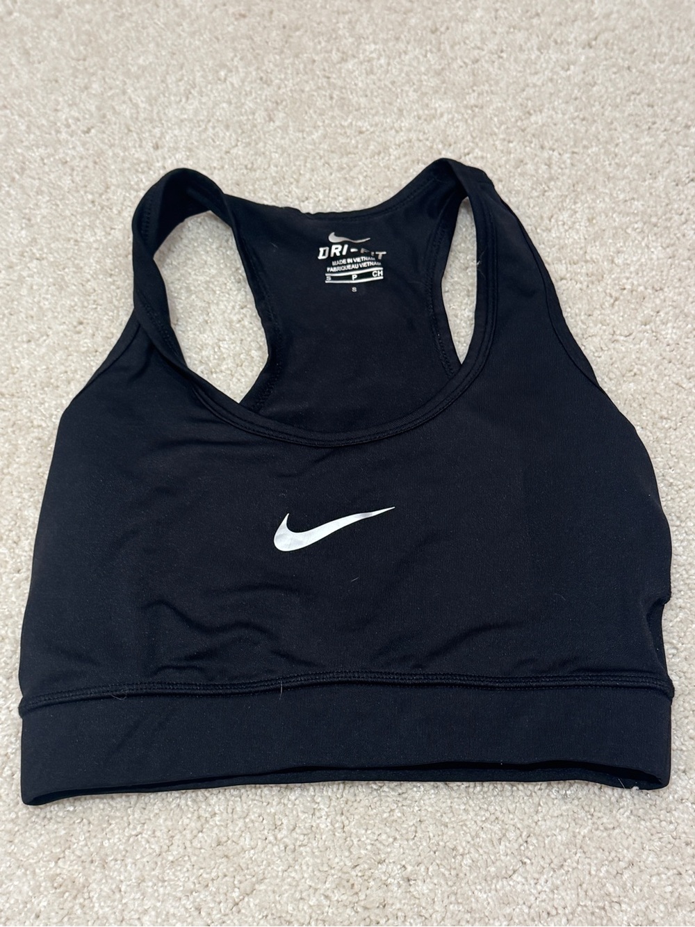 Nike Black Racerback Dri-FIT Sports Bra with White Swoosh